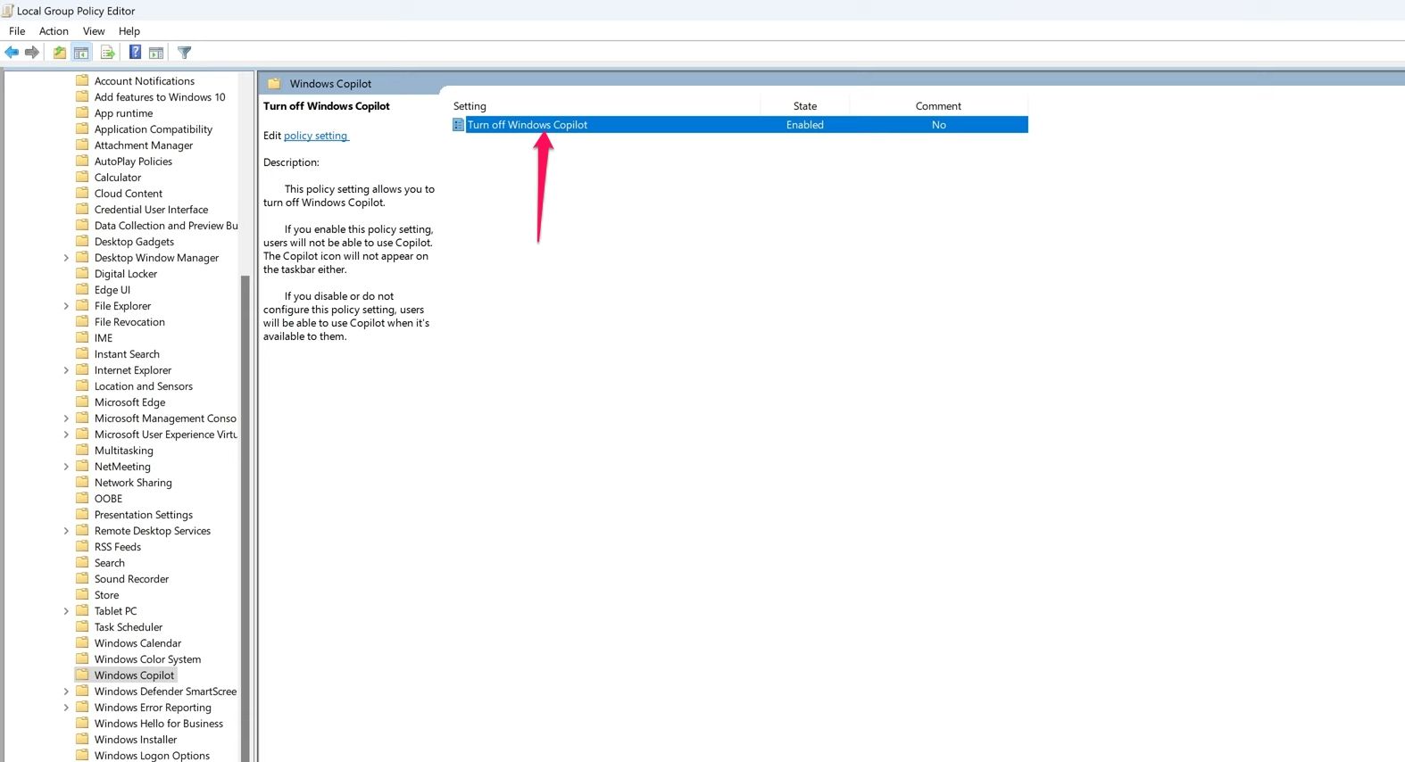 Политика Turn off Windows Copilot в Редакторе групповой политики