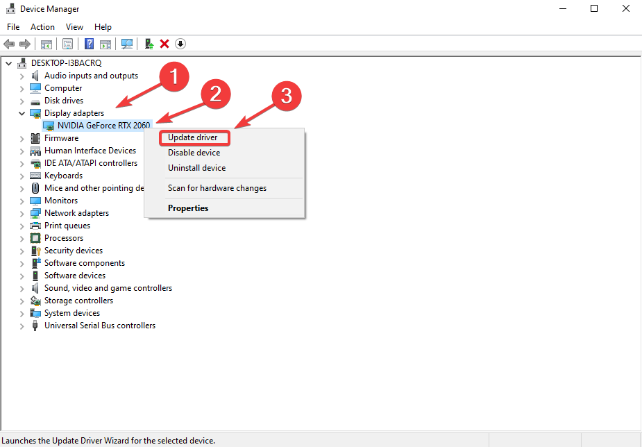 Обновление драйвера графического адаптера в Диспетчере устройств