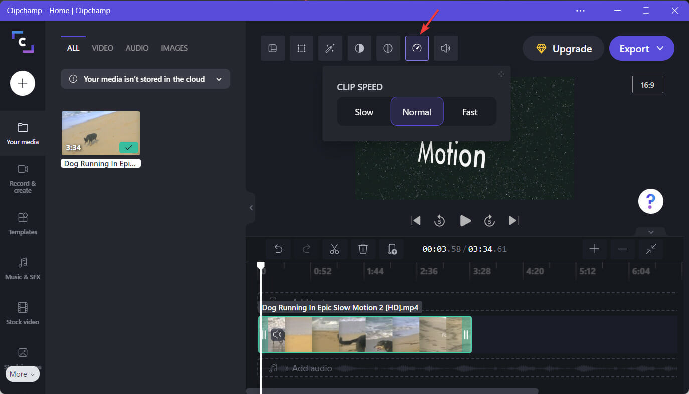 Вкладка «Скорость»: ускорение и замедление клипа