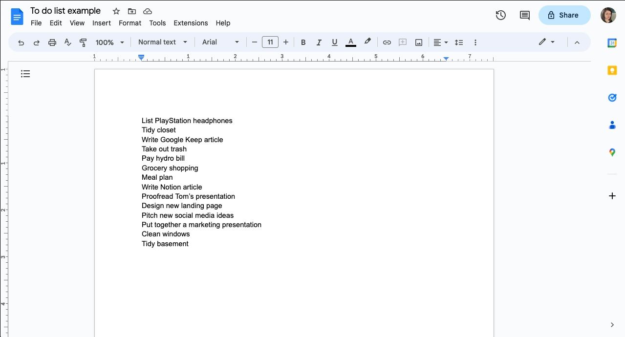 to-do list in word processing software