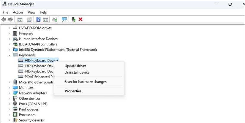 Обновление драйвера клавиатуры через Диспетчер устройств Windows
