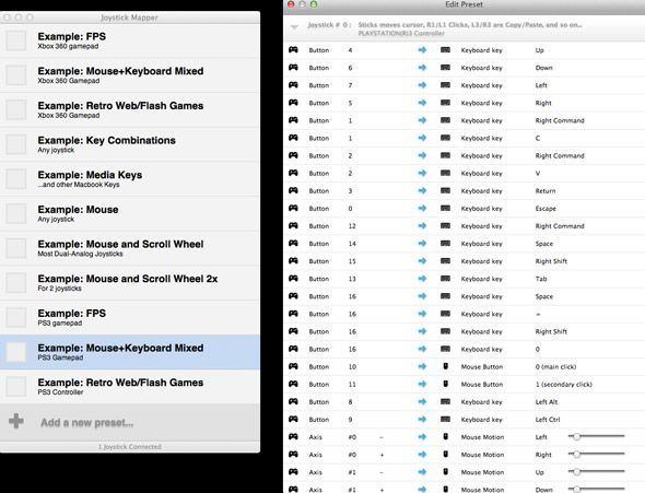 Пример интерфейса Joystick Mapper на Mac