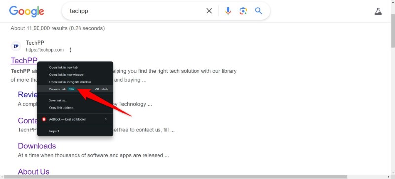 Опция Просмотреть ссылку в контекстном меню Chrome