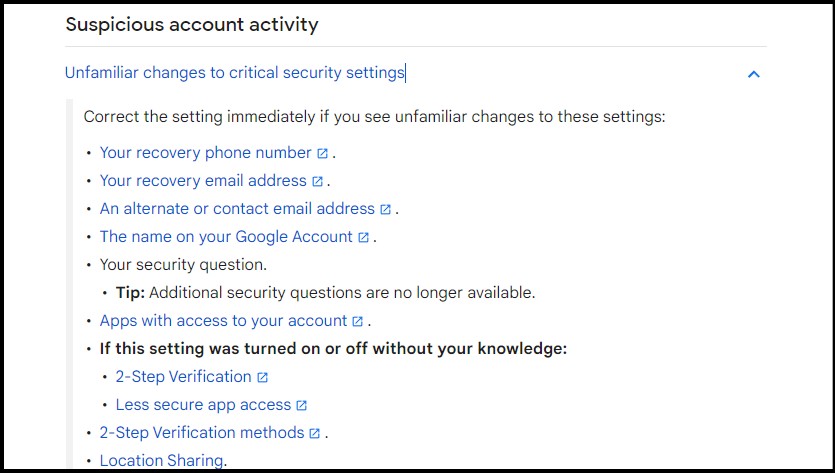 Панель активности аккаунта Google с устройствами и сессиями