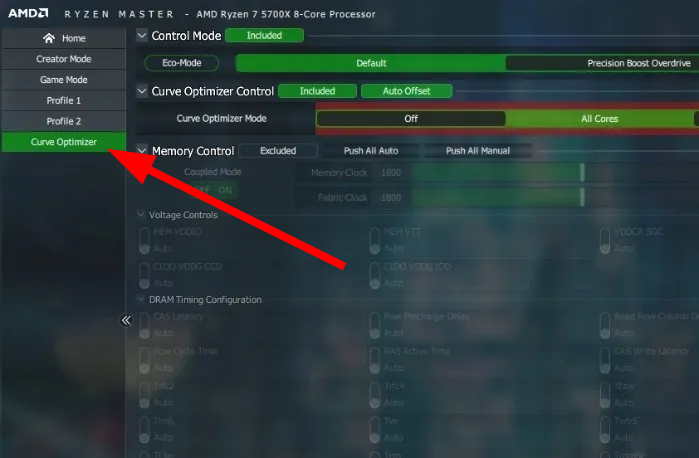 Снимок: Curve Optimizer в Ryzen Master