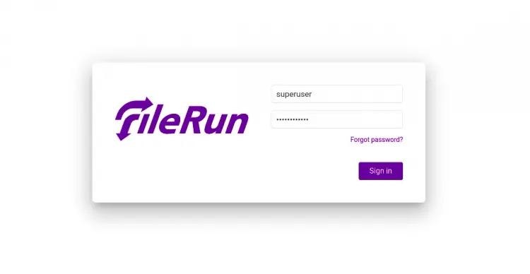Экран входа FileRun