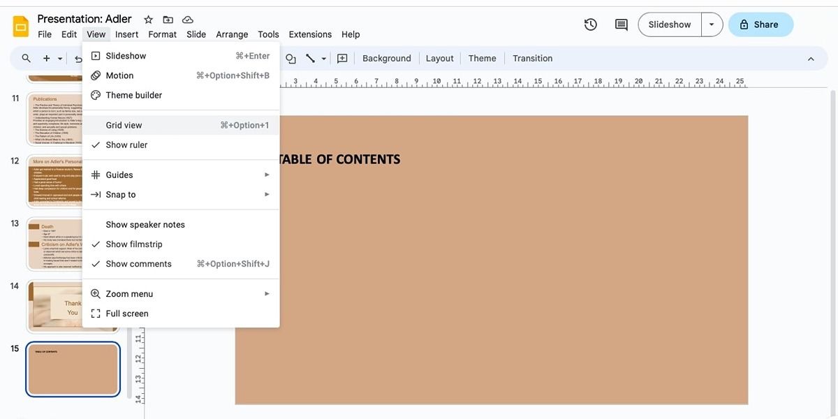 Опция Просмотр → Сетка или показать полоску эскизов