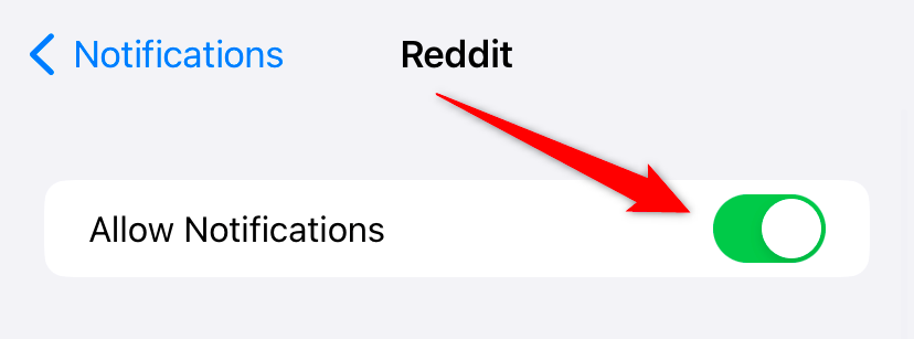 Настройки уведомлений приложения Reddit на iPhone