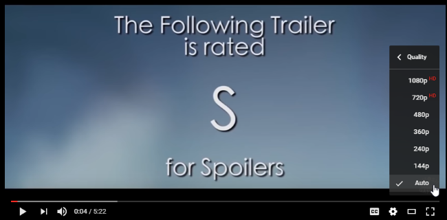 Настройки качества YouTube в плеере