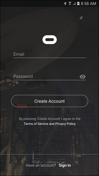 Экран подтверждения создания аккаунта Oculus
