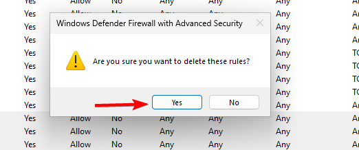 Диалог подтверждения удаления правила