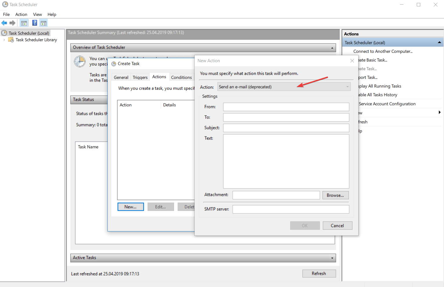 action send email task scheduler