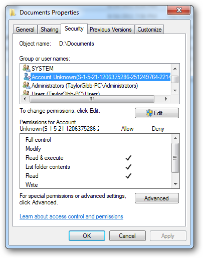 Понимание разрешений файлов в Windows 7