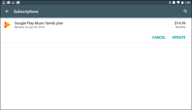 Кнопка Отменить подписку в Google Play