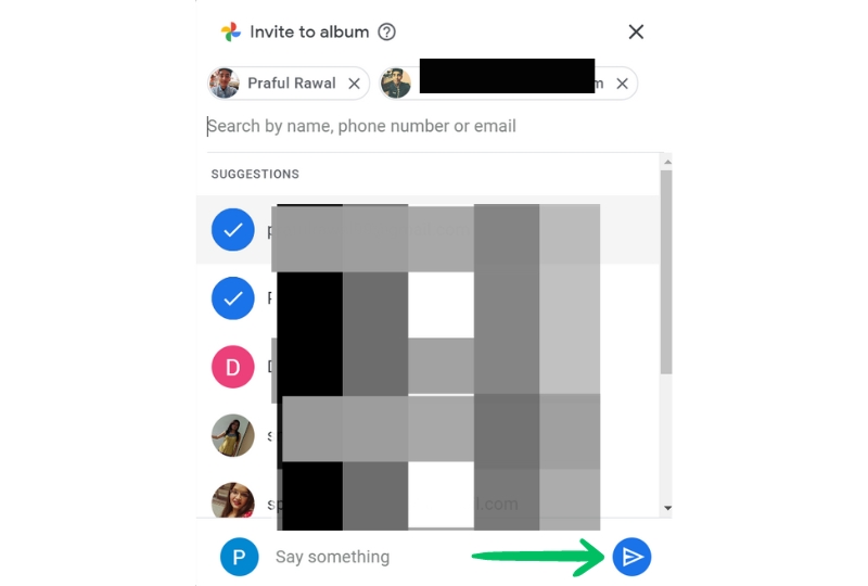 поле для ввода email-адресов и отправка