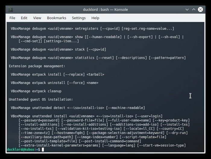 Интерфейс VboxManage в терминале
