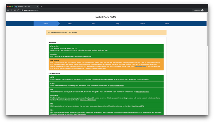 Fork CMS installer