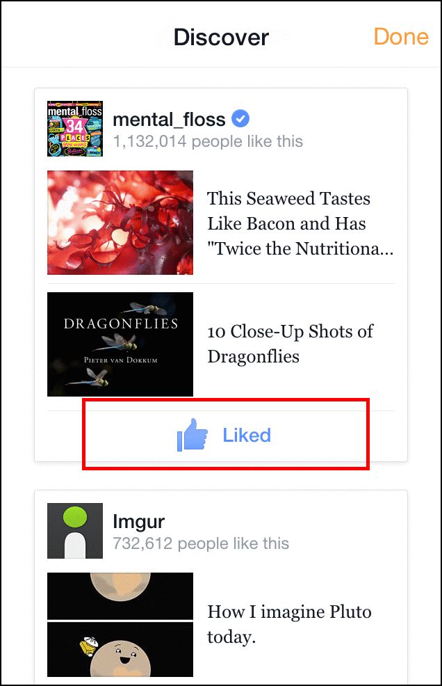 Список рекомендованных страниц для подписки