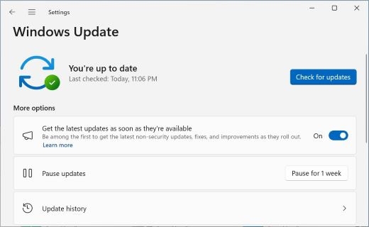 Paramètres Windows Update