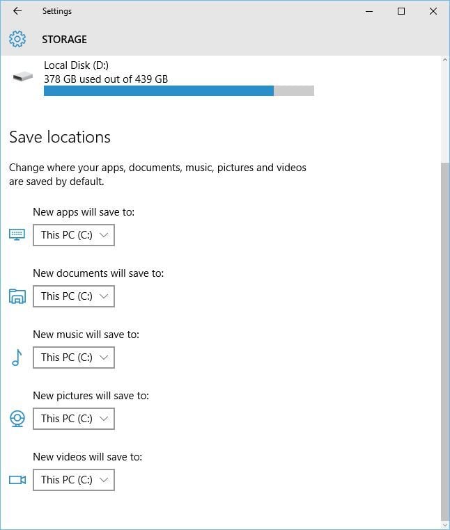 Установка 'This PC (C:)' как место сохранения по умолчанию