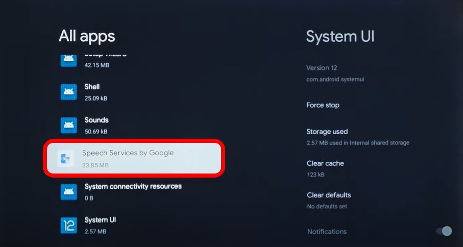 Настройки Speech Services by Google в Android TV