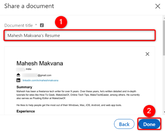 В поле «Название документа» введите заголовок и нажмите «Готово».