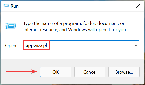 Окно Выполнить — appwiz.cpl для удаления программ