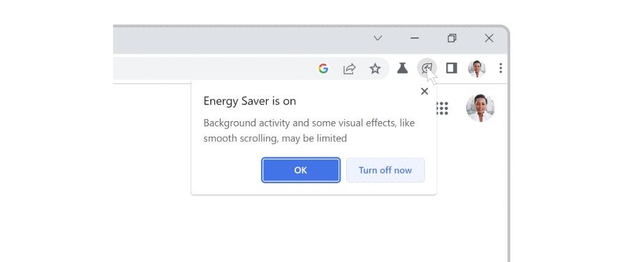 изображение: окно настроек Energy Saver в Chrome