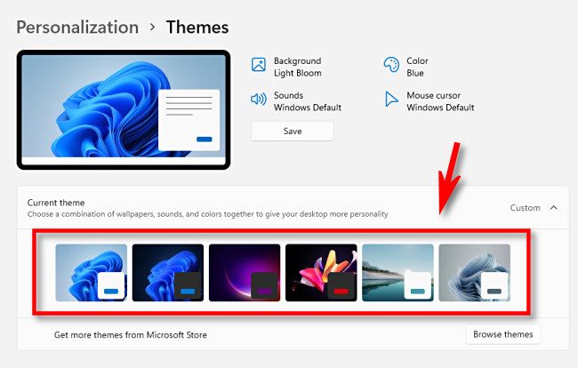 Эскипы тем в текущей коллекции, нажмите миниатюру для переключения