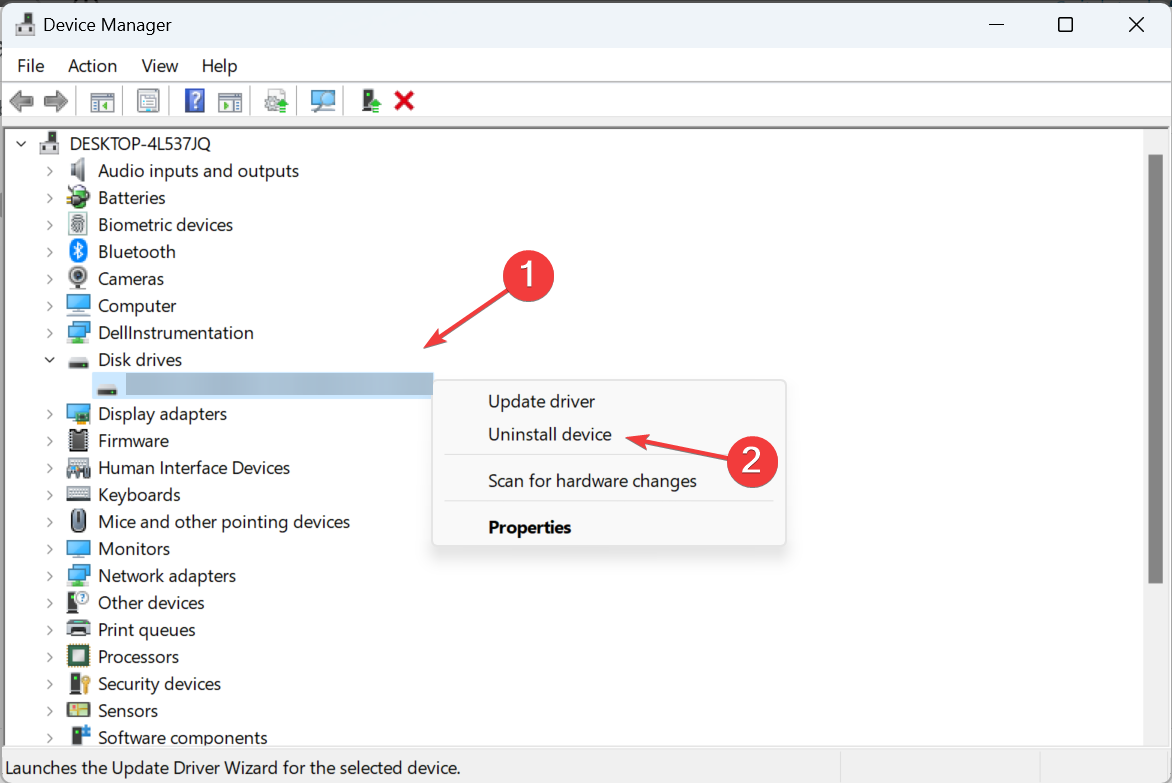 Удаление устройства в Диспетчере устройств