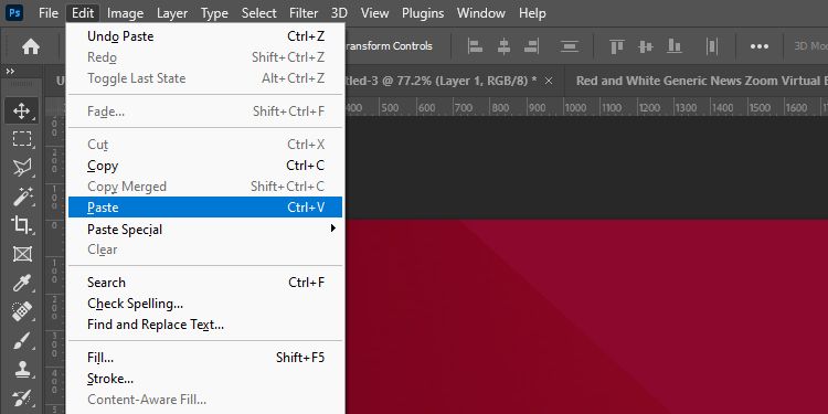 Вставка фона и размещение на холсте Photoshop