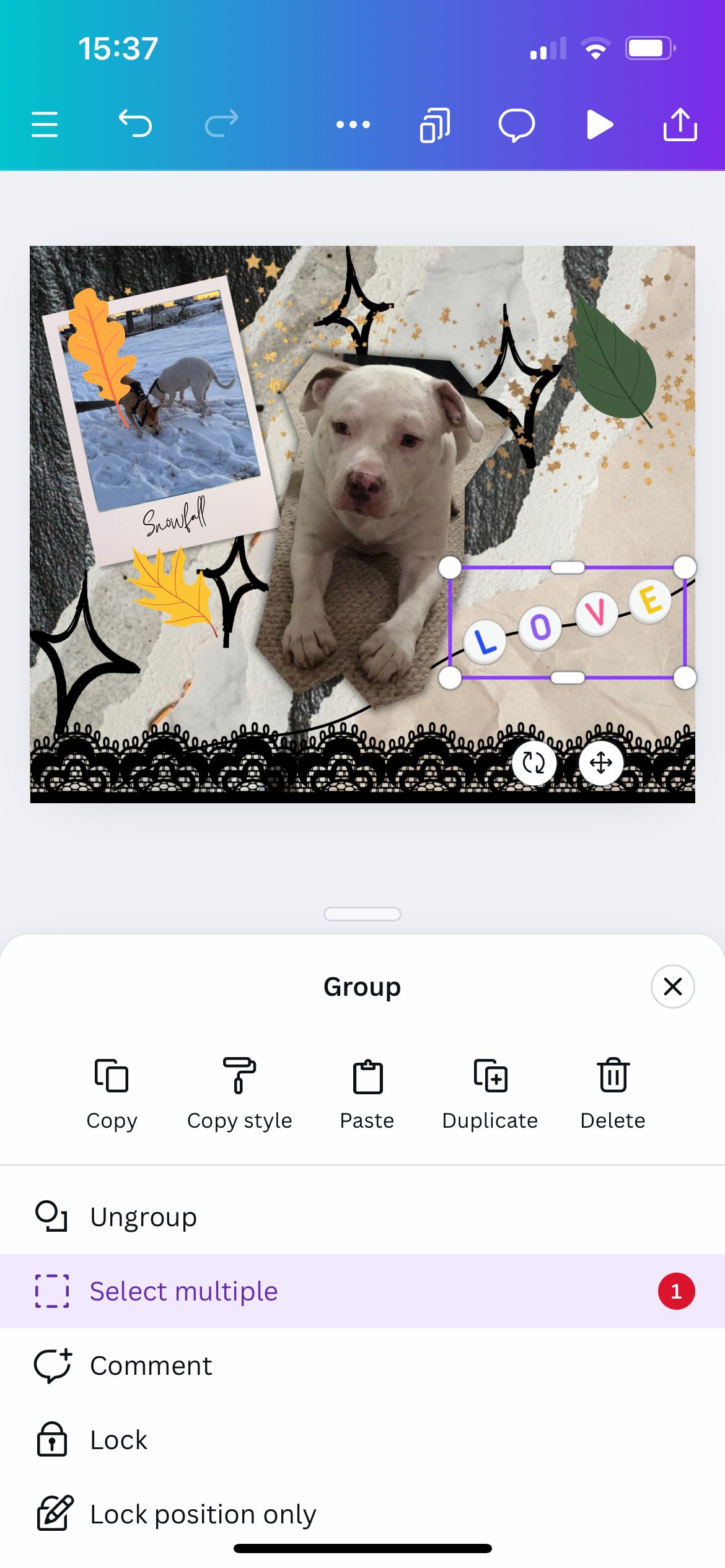 Сгруппированные элементы в приложении Canva
