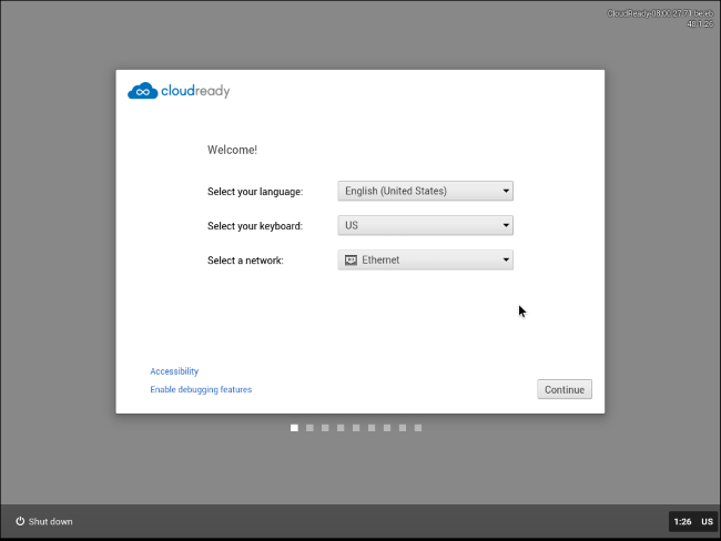 Экран приветствия CloudReady