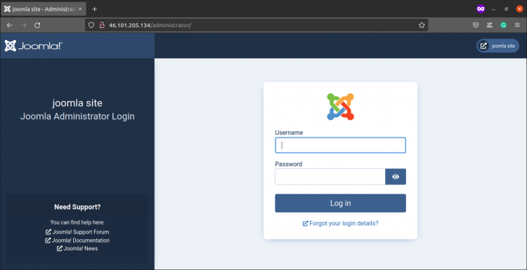 Вход в панель администратора Joomla