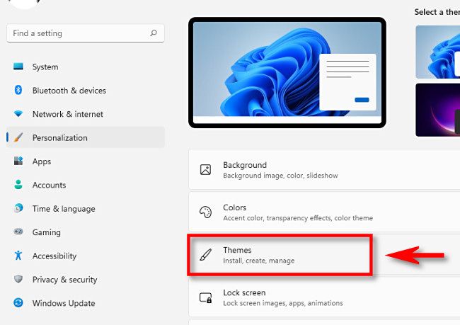 Окно «Персонализация» в Windows 11 — раздел Темы