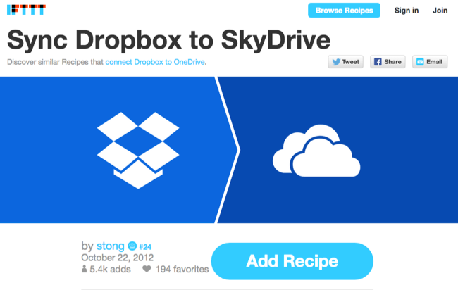 Icona IFTTT e esempi di applet per trasferimento file tra servizi cloud