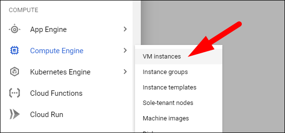 Консоль Compute Engine — список виртуальных машин