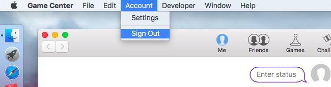 Запущенное приложение Game Center на macOS