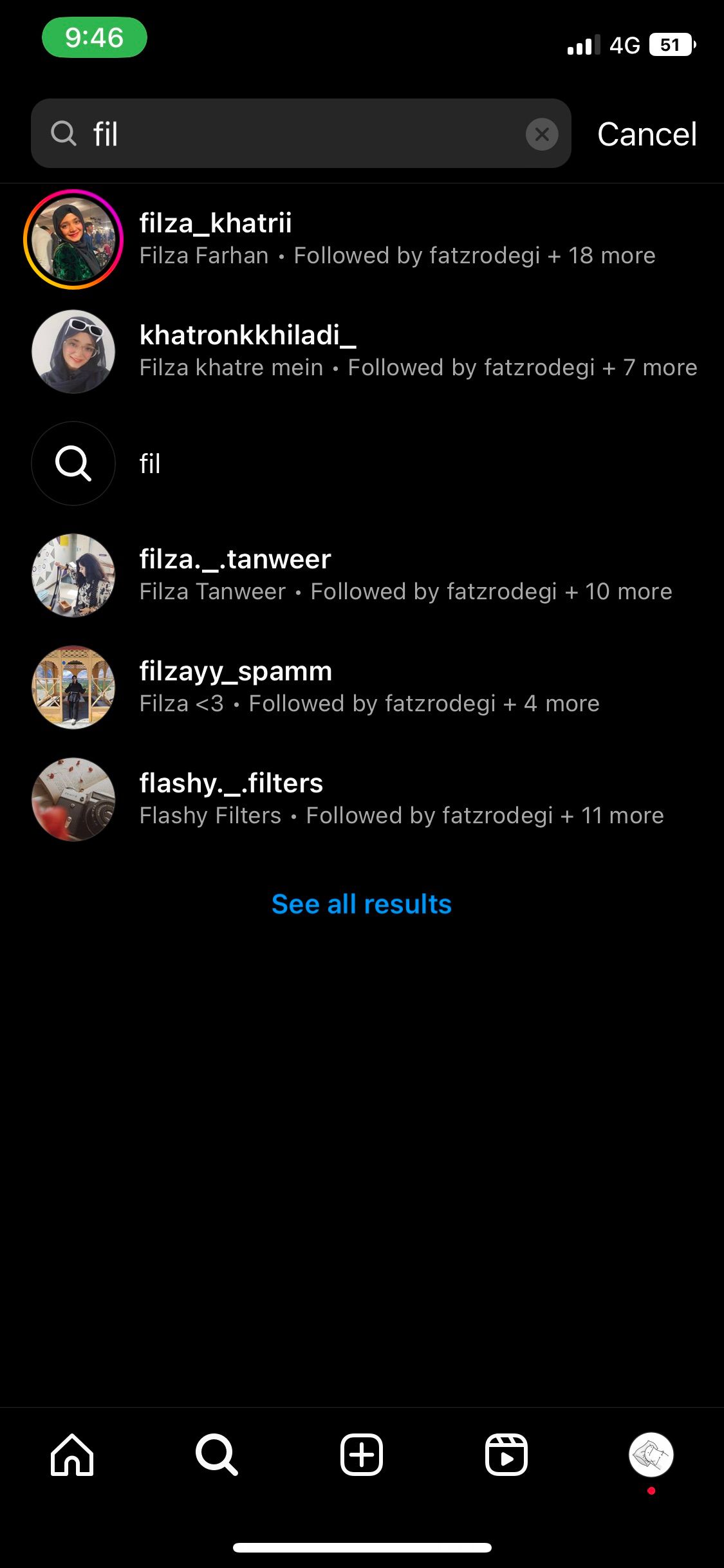 Поиск аккаунта для блокировки в приложении Instagram