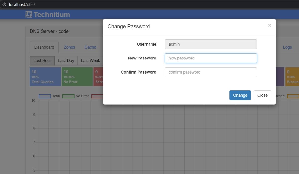 Экран входа в DNS‑сервер
