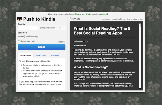 Push to Kindle Chrome extension