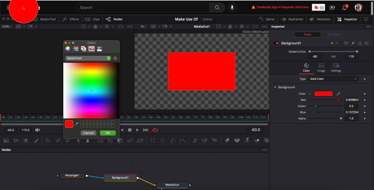 Выбор цвета фона в DaVinci Resolve с пипеткой