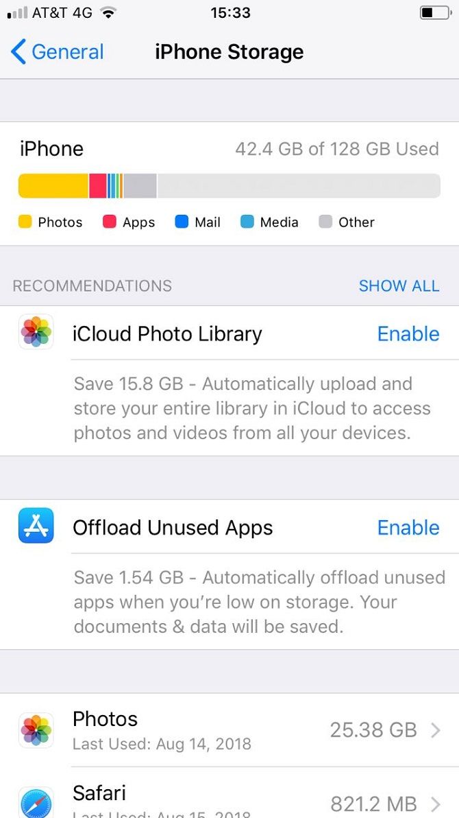 диаграмма использования хранилища iOS