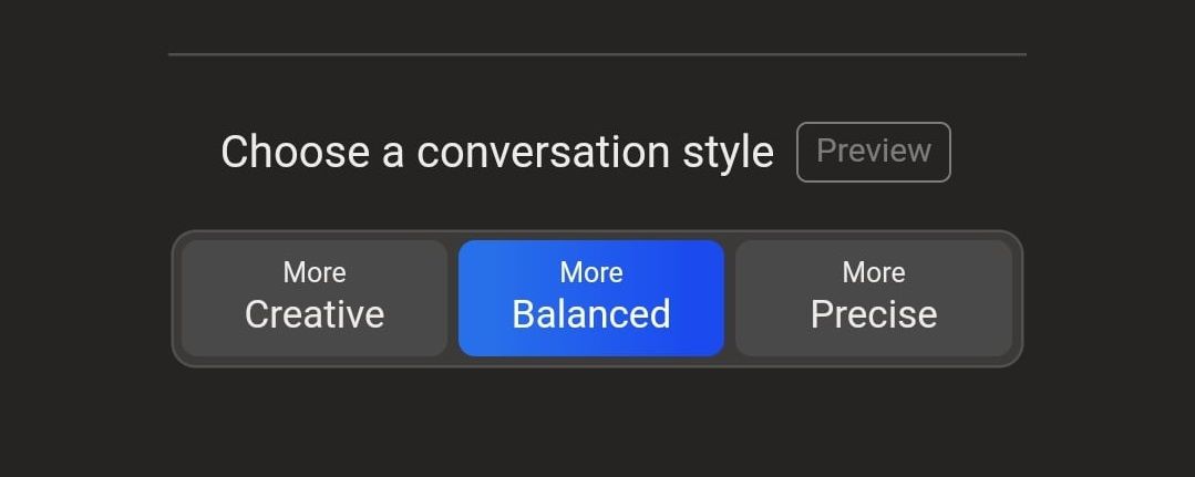 Переключатели режимов: Творческий, Сбалансированный и Точный