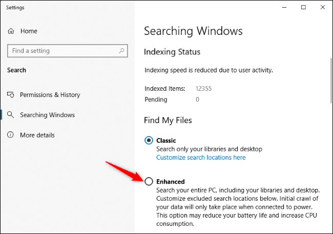 Скриншот: добавление исключённых папок в индексацию
