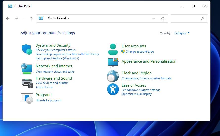 The Network and Internet category option