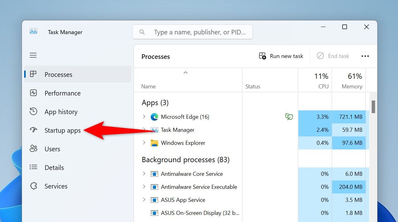 Раздел «Автозагрузка» в Диспетчере задач выделен слева.