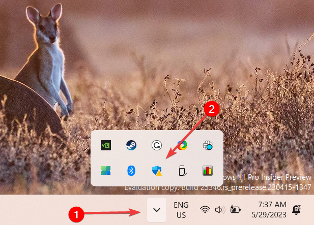 Значок Windows Security в области уведомлений на Панели задач