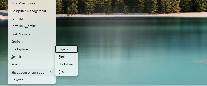 Меню Win+X с подчеркиваниями букв для быстрых команд