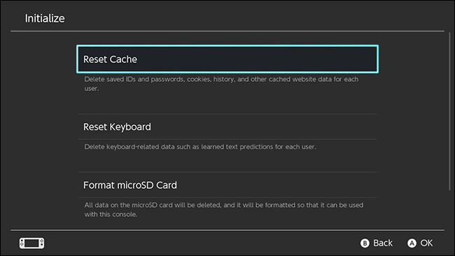 Экран со всеми опциями сброса и форматирования